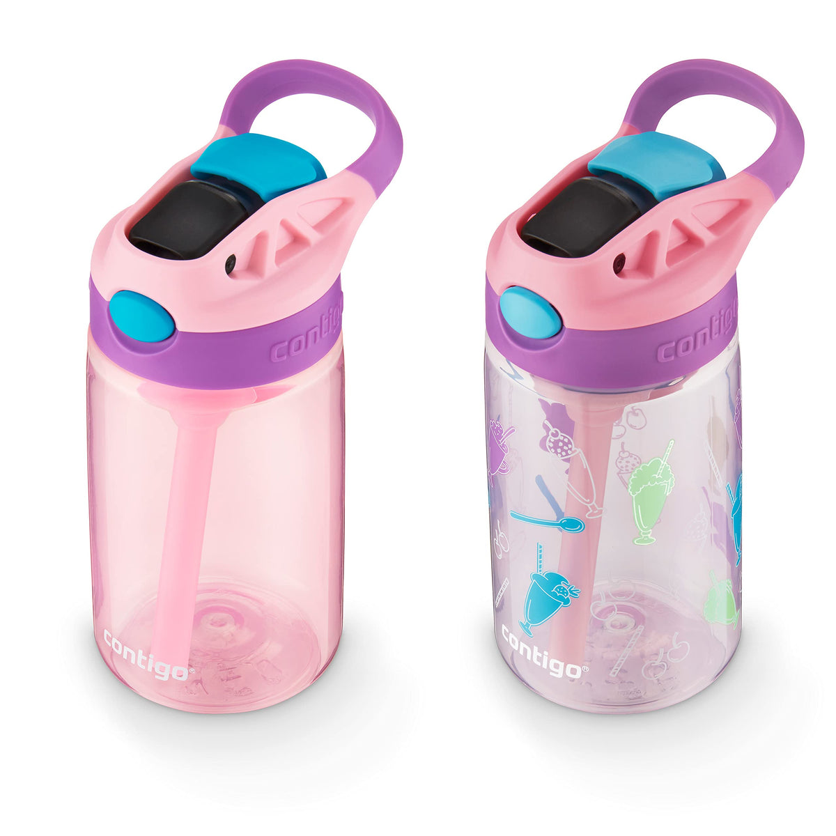 Contigo Kids Cleanable AUTOSPOUT Water Bottle, 14oz., 2 Pack, Strawberry Ice Cream