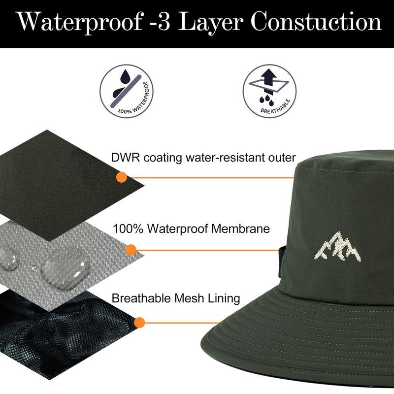 TOP-EX L/XL/XXL UV50+ Waterproof Bucket Sun Hat for Fishing Golf Hiking All-Weather Outdoor Rain Hat Stiff Brim