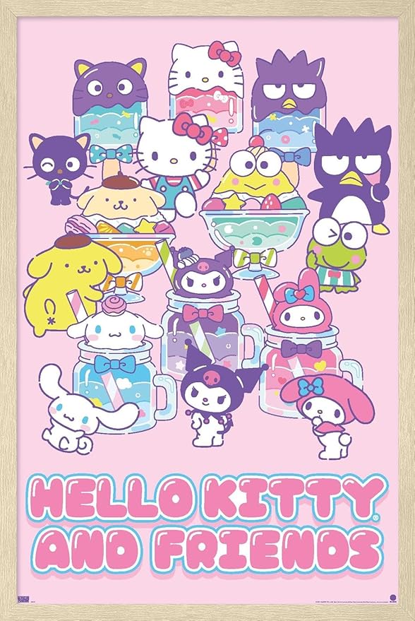 Trends International Hello Kitty and Friends: 24 Summer Fresh - Group Wall Poster, 22.4L x 14.7W, Blonde Framed Version