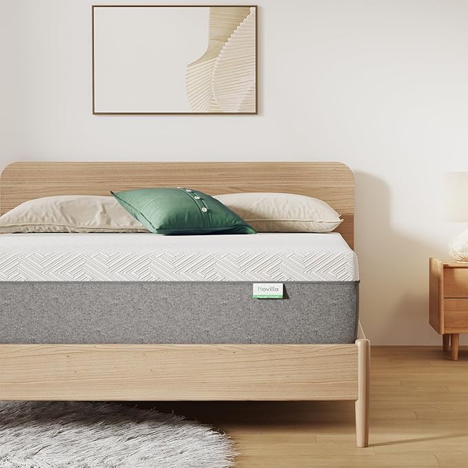 Novilla Twin XL Mattress, Cooling Gel Memory Foam Mattress 8 inch for Pressure Relief, Enhanced Support & Plush Comfort, Grey & White