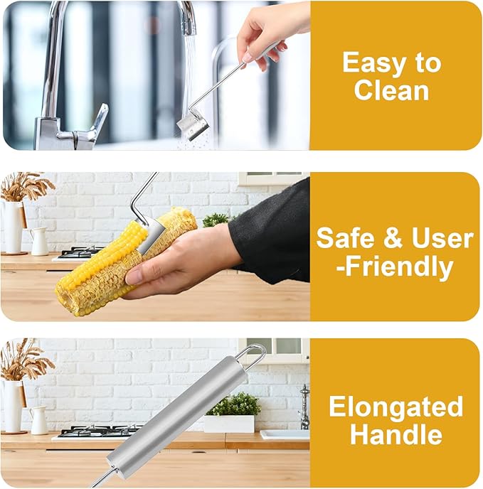 Corn Cob Stripper, Long Handle Corn Peeler for Corn on the Cob Stainless Steel Corn Stripping Tool Fast and Safe, Suitable for Home Kitchens, Restaurant Chefs, Outdoor Dining Enthusiasts