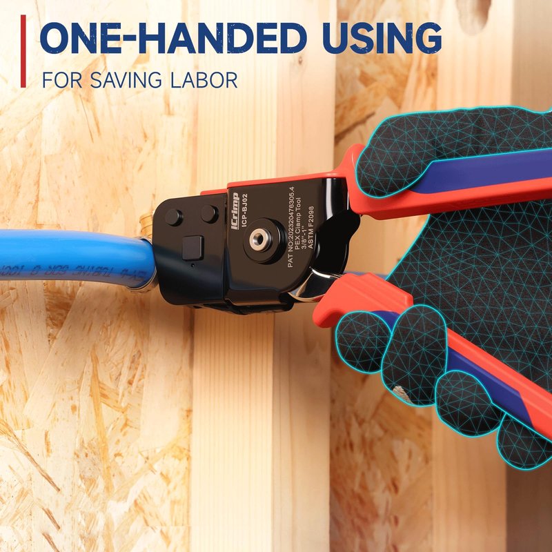 iCrimp KIT-BJ02 PEX Crimping Tool Kit with PEX Clamps, PEX Pipe Cutter, One-Handed PEX Clamp Tool for Cinching 3/8-in, 1/2-in, 3/4-in, 1-in PEX Clamp