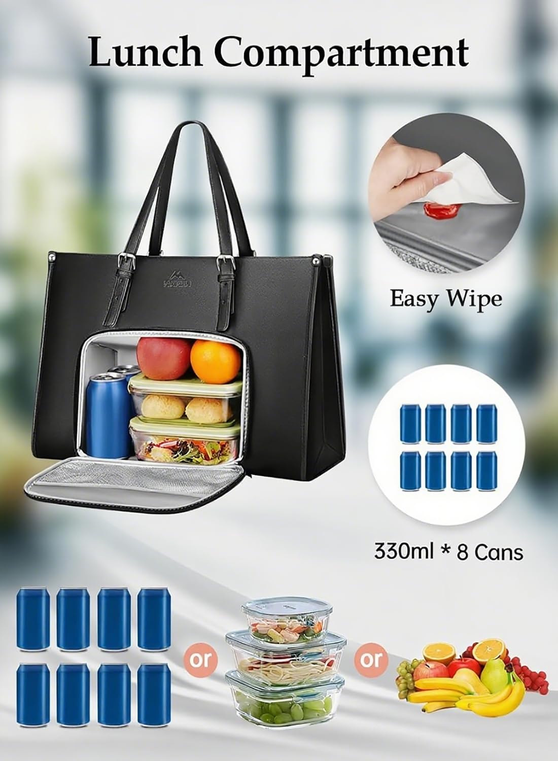 MATEIN 15.6 Inch Laptop Tote Bag with Insulated Lunch Compartment for Women