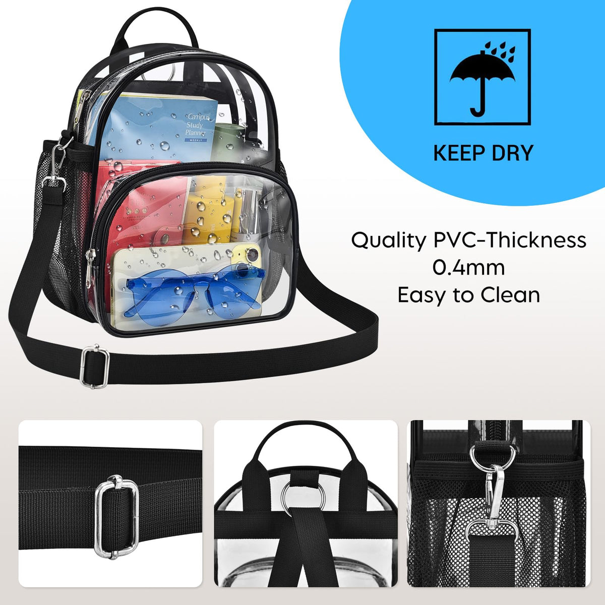 Higuyst Small Clear Backpack for Women - Concerts, Stadium Events Convertible Crossbody Bag with Side Mesh Pockets