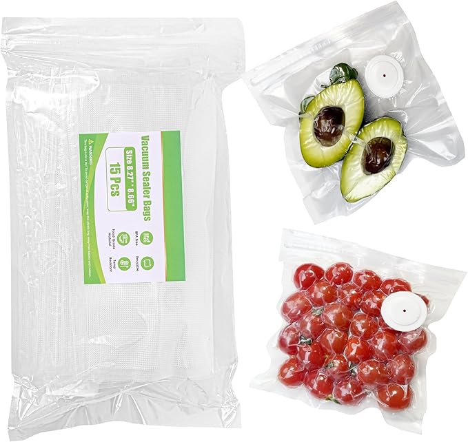 Vacuum Sealer Bags, Reusable Vacuum Zipper Bag, BPA Free Heavy Duty Vacuum Storage Bag for Food 15 Bags (15 Large Bags (10.24x13.39 in))