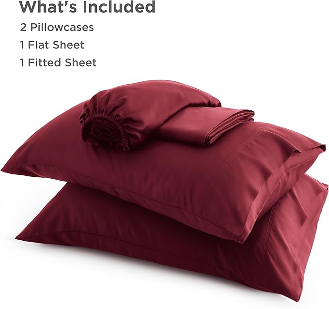 Bedsure King Size Sheets Set, Cooling Sheets for Hot Sleepers, Rayon Derived from Bamboo, Breathable & Soft, Deep Pocket Up to 16 Inches, Hotel Luxury Silky Bedding, Burgundy