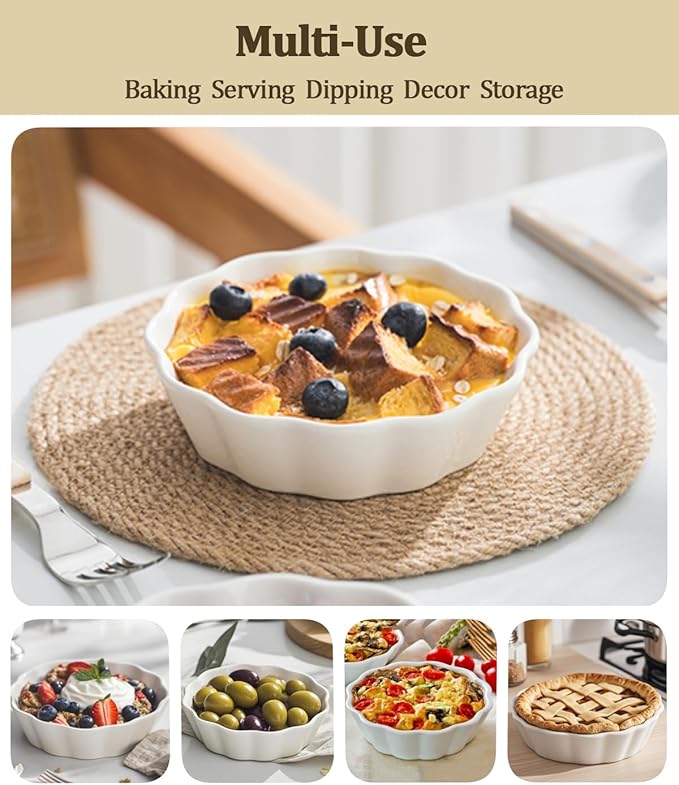 Mini Baking Dish Set, 12 oz Ramekins for Oven, Small Casserole Dishes, Individual Ceramic Baking Dishes for Creme Brulee, Pot Pie, Dessert & Lasagna, Oven Safe, Set of 6