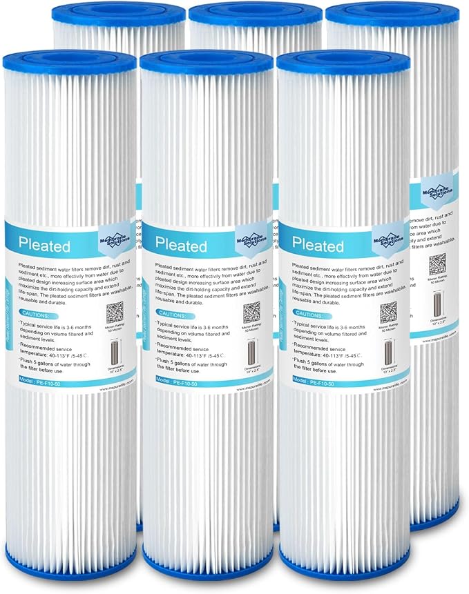 Membrane Solutions 50 Micron Pleated Polyester Sediment Water Filter 10"x2.5"
