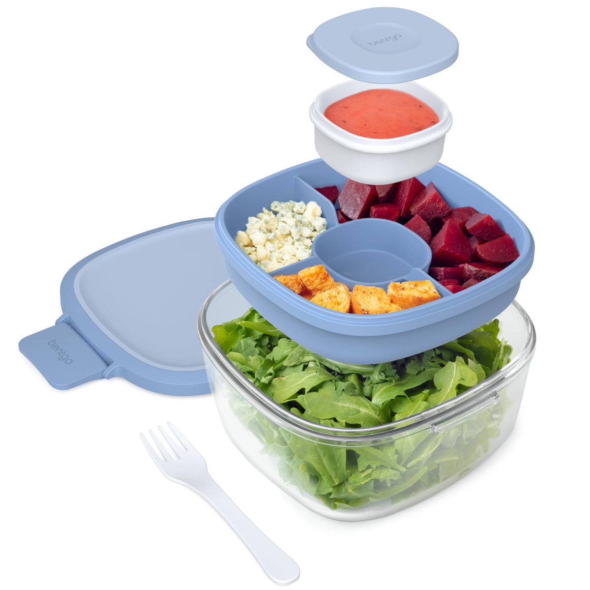 Bentgo Glass Salad Container with Airtight Lid & Leak-Proof Sauce Cup