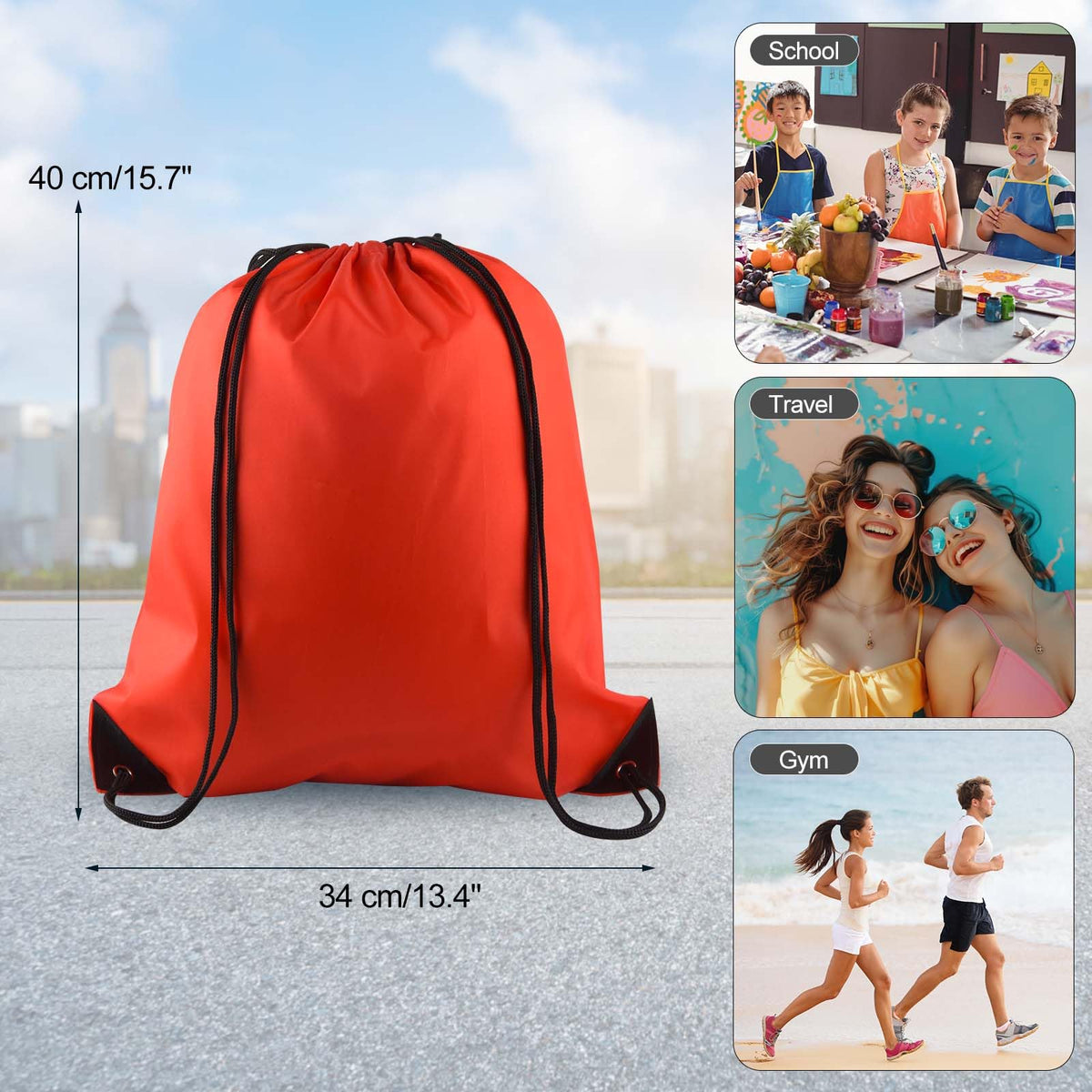 PLULON 6 Pcs Drawstring Bags Bulk Red Drawstring Backpack String Backpack Cinch Sack Sport Gym Backpack Bags for Yoga Traveling Outdoor Sports