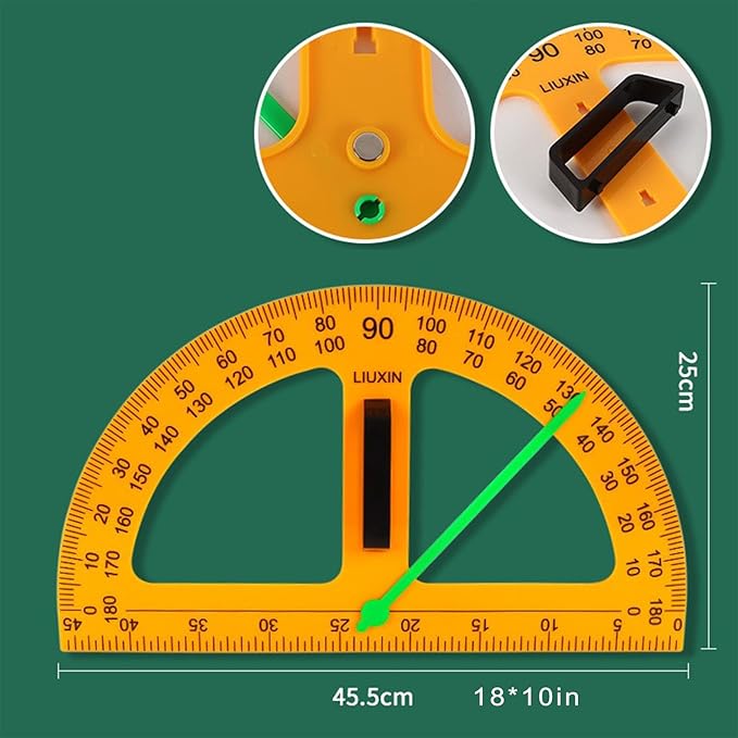 Magnetic Geometry Set on Whiteboard Math Classroom Large Protractor Triangle Ruler Plate Set Compass Drawing Tools for Teacher (5 Pieces)