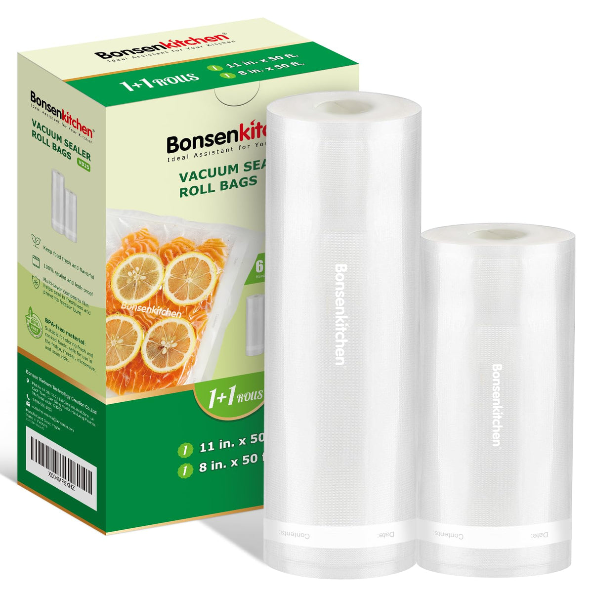 Bonsenkitchen 6 Rolls 11" x 16' Vacuum Sealer Bags for Food with Color Box