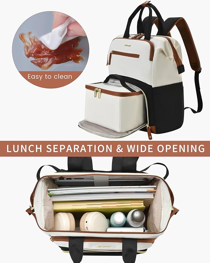 LOVEVOOK Lunch Backpack for Women, 15.6 Inch Laptop Bag with Insulated Cooler Lunch Box, Work Backpack for Teacher Nurse, Travel Backpack Lunch Bag for Camping Picnic Daily Use