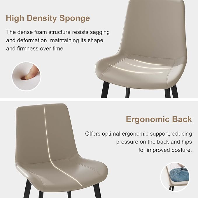 Dining Chairs with Comfortable Backrest and Sturdy Metal Legs, Modern Upholstered PU Leather Kitchen & Office Chairs for Dining Room, Restaurant Or Living Room (White, 6-Set)
