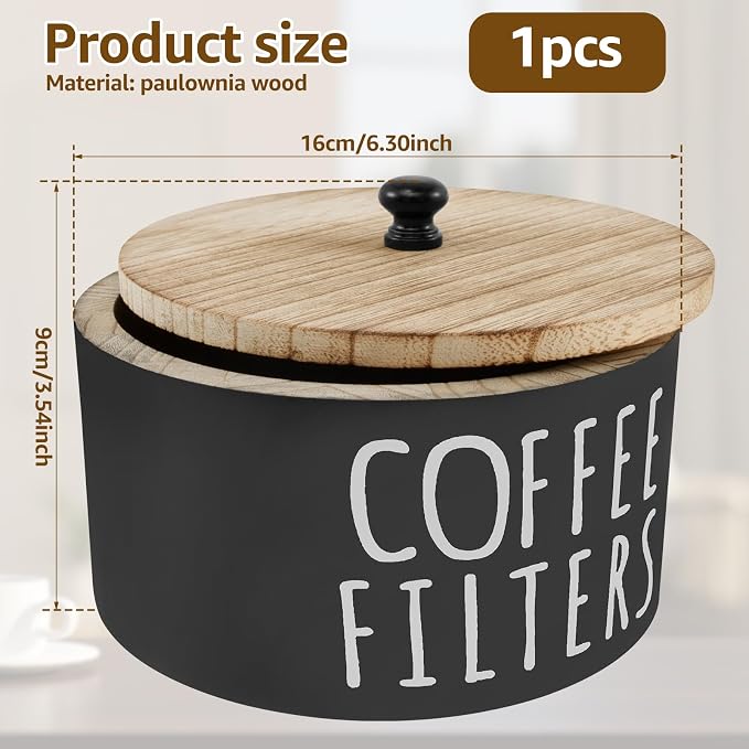 Coffee Filter Holder, Wooden Large Capacity Rustic Coffee Filter Storage Case