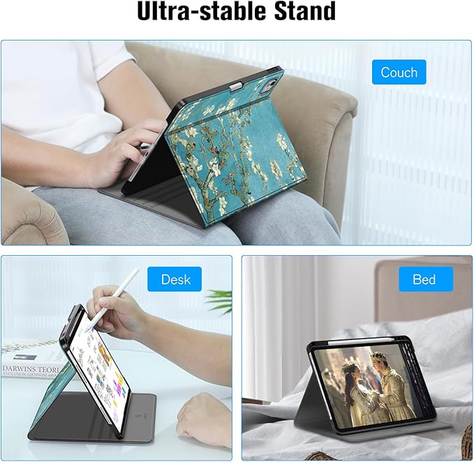 Fintie Magnetic Case for iPad Pro 11-inch (M5) 2025 / (M4) 2024 - [Built-in Pencil Holder] Multiple Angles Viewing Hard Shell Smart Stand Cover, Auto Sleep/Wake, Blossom
