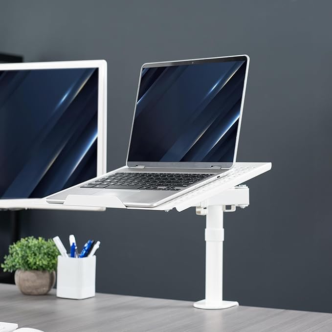 VIVO Single Laptop Notebook Desk Mount Stand, Fully Adjustable Extension with C-clamp, Fits up to 17 inch Laptops, White, STAND-V001LW