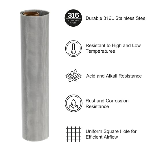 PATIKIL 40" L x 10" W Woven Wire Mesh, 80 Mesh 316L Stainless Steel Air Vent