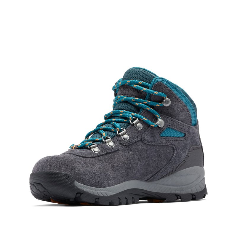 Columbia Womens Newton Ridge Plus Waterproof Amped, Shark/River Blue, 9 Wide