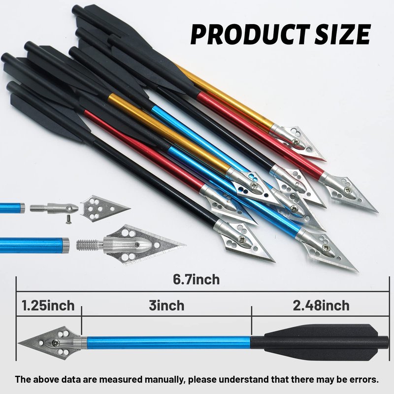 OBTOUTDOOR 6.7 Inch Mini Crossbow Bolts Aluminium Shafts Arrows with Replaceable Steel Tips Crossbow Pistol Arrows for Target Practicing Shooting and Small Hunting 12/24 Pcs (Blue and Red)