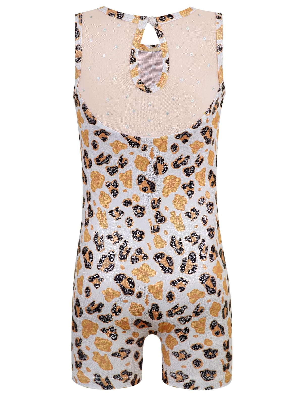 HOZIY Girls Leotards for Gymnastics 4t 5t Mesh Neckline with Iridescent Rhinestones Back Cut Out Sleeveless Leopard Biketard Shorts Tumbling Outfits Toddler Kids Sparkly Shiny