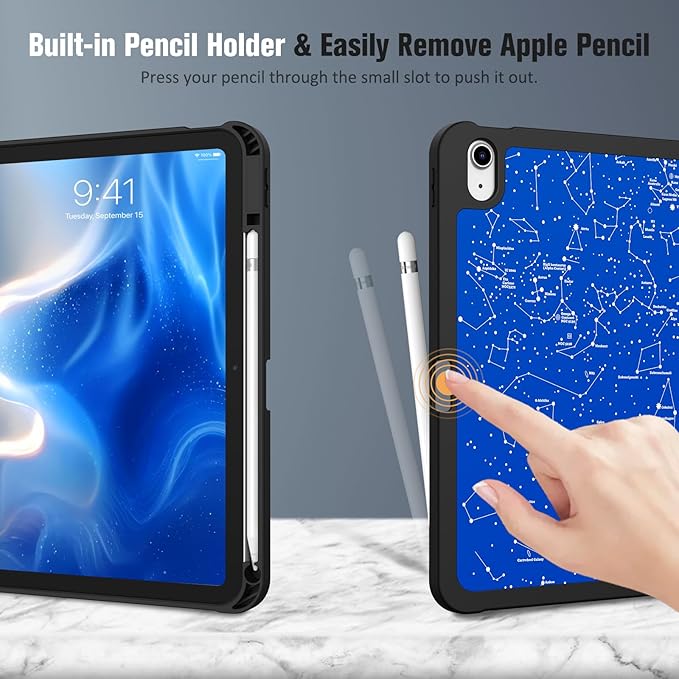 Fintie SlimShell Case for iPad (A16) 11th Generation 11 Inch (2025), iPad 10th Generation 10.9 Inch (2022) - Flexible Soft TPU Stand Back Cover with Pencil Holder, Constellation Blue