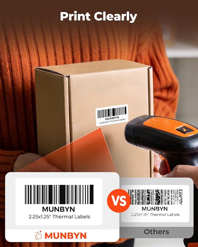 MUNBYN 2.25"x1.25" Thermal Sticker Labels, White Self-Adhesive Barcode Label Paper for Direct Thermal Printer and Business, Multi-Purpose Rectangle Address Shipping Mailing Stickers,1000 Sheets/Roll