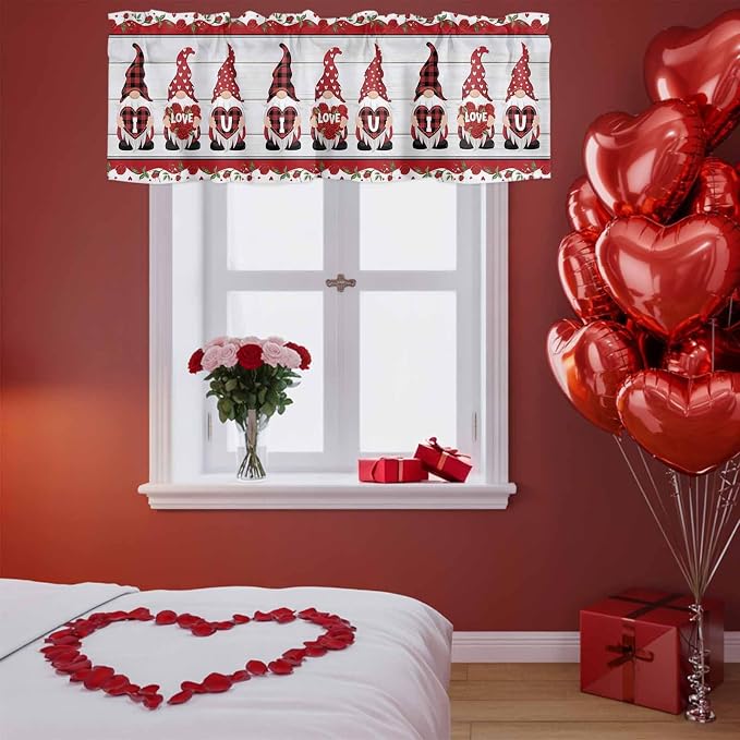 I Love U Valance Curtains for Kitchen, Valentine's Day Dwarf Romantic Wood