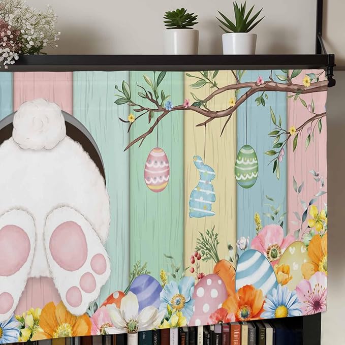 Easter Curtain Valances for Windows, Kitchen Valance Window Treatment, Spring
