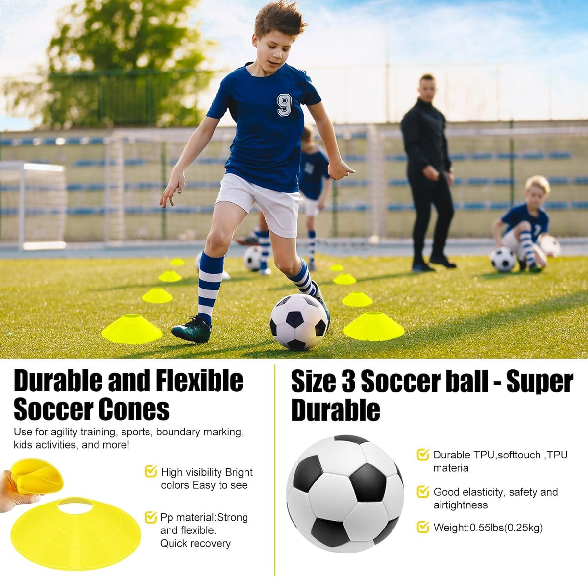 Kids Soccer Goals for Backyard Set - 2 Set of 4X3 ft Soccer Nets for Kids Age 3-14,Portable Pop Up Soccer Training Equipment Kit with Soccer Ball,Cones for Toddler Youth Outdoor Game