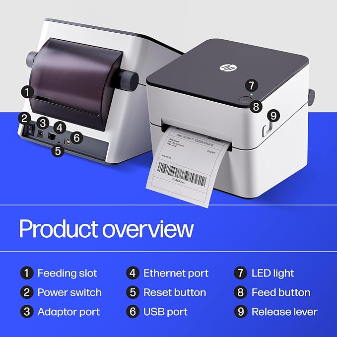 HP Direct Thermal Label Printer with Ethernet Connection – Industrial-Grade, Easy-to-Use, & High-Speed Shipping Label Printer (203 DPI)