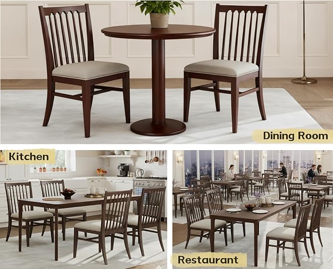 chairus Upholstered Kitchen Chairs Set of 2, Walnut Wooden Barrel Dining Chairs with Slat Back Double-Layer Cushion Farmhouse Accent Chairs for Dining Room/Living Room/Restaurant, Chenille Brown