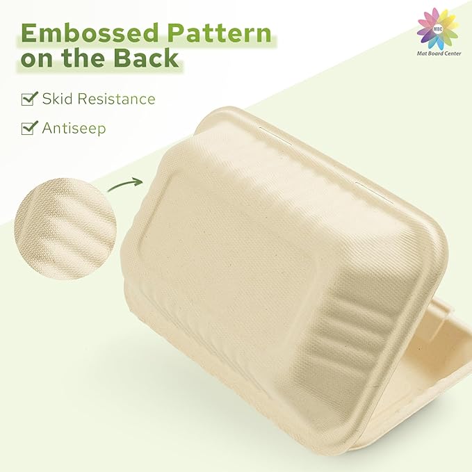 Mat Board Center Compostable Clamshell 9x6x3 Inch Hamburger 250 Count