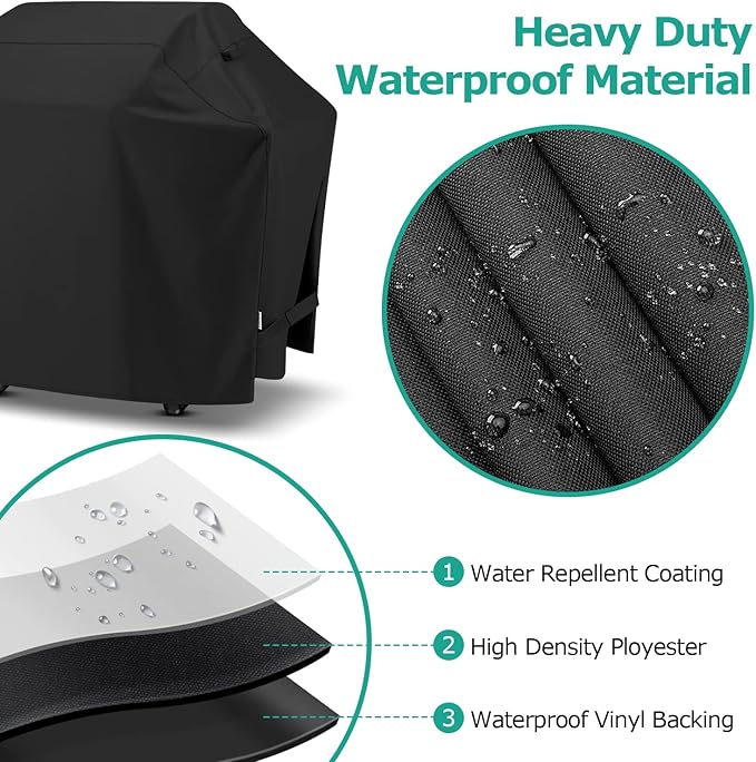 SunPatio Barbecue Grill Cover 65 Inch, Outdoor Heavy Duty Waterproof Charcoal Gas Grill Cover, Fade Resistant, All Weather Protection Compatible for Weber Charbroil Nexgrill and More, Black