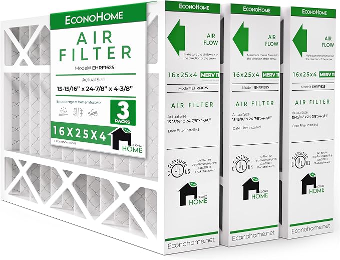 EconoHome 16x25x4 AC Furnace Pleated Air Filter MERV 11 Replacement – Allergen