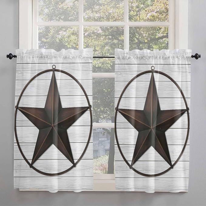 Vintage Farm Western Star Window Valance Curtains, 2 Panel