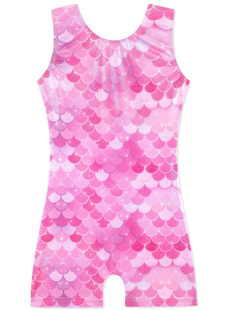 HOZIY Girls Gymnastics Leotards 5t Size 5-6 Years Kids Tumbling Outfit Biketard Dance Clothes with Shorts Sparkly Shiny Glitter Sparkle Pink Mermaid
