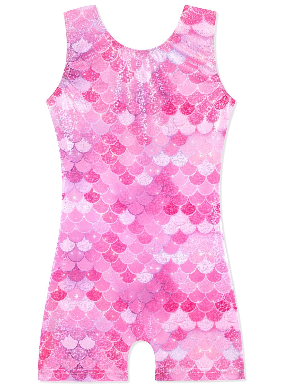 HOZIY Girls Leotards for Gymnastics Size 6-7 Years Pink Mermaid Kids Tumbling Outfit Biketard Dance Clothes with Shorts Sparkly Shiny Glitter Sparkle