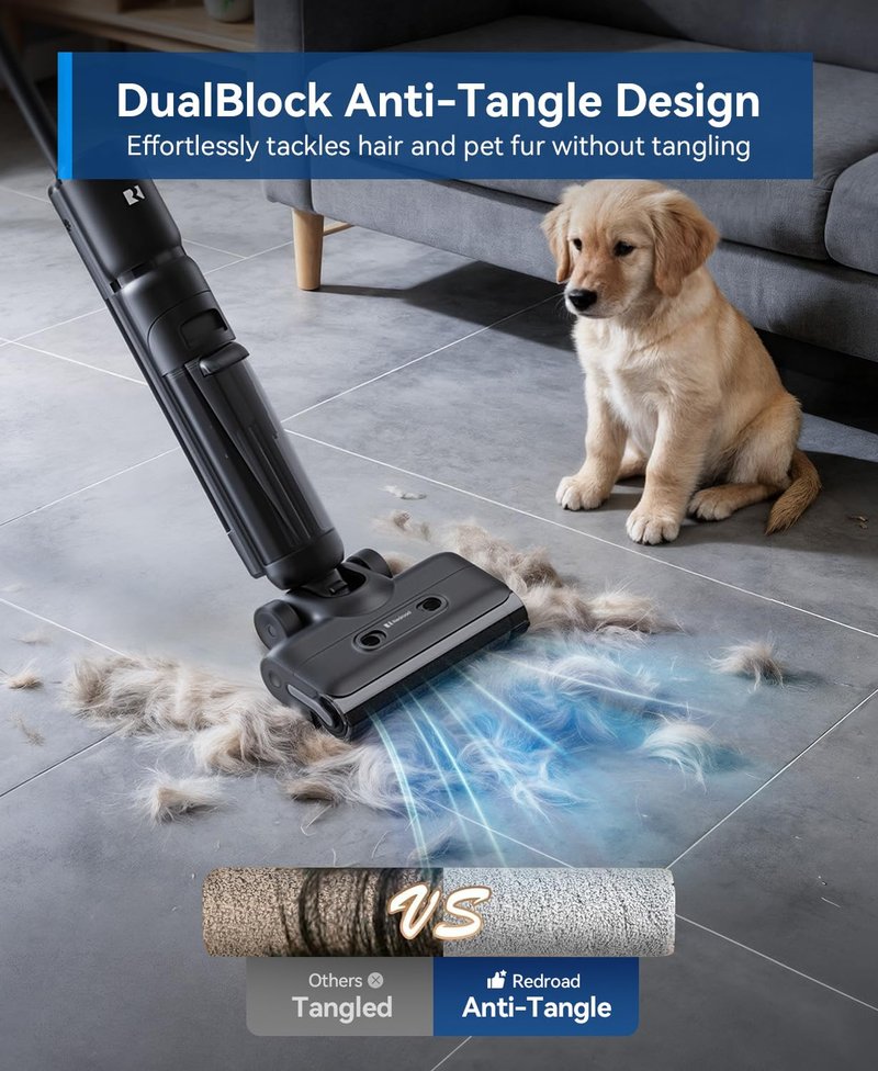 Redroad Wet Dry Vacuum Cleaner,22KPa Wet Dry Vacuum Mop with Self-Cleaning,Cordless Vacuum Mop All in One,Up to 75 Mins Runtime,One-Step Self Cleaning,Anti-Tangle Design,SmoothDrive Tech,Lightweight
