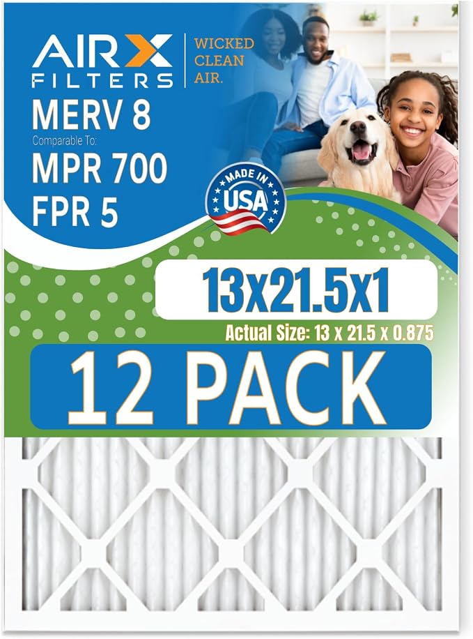 13x21.5x1 Air Filter MERV 8 Rating, 12 Pack of Furnace Filters Comparable to