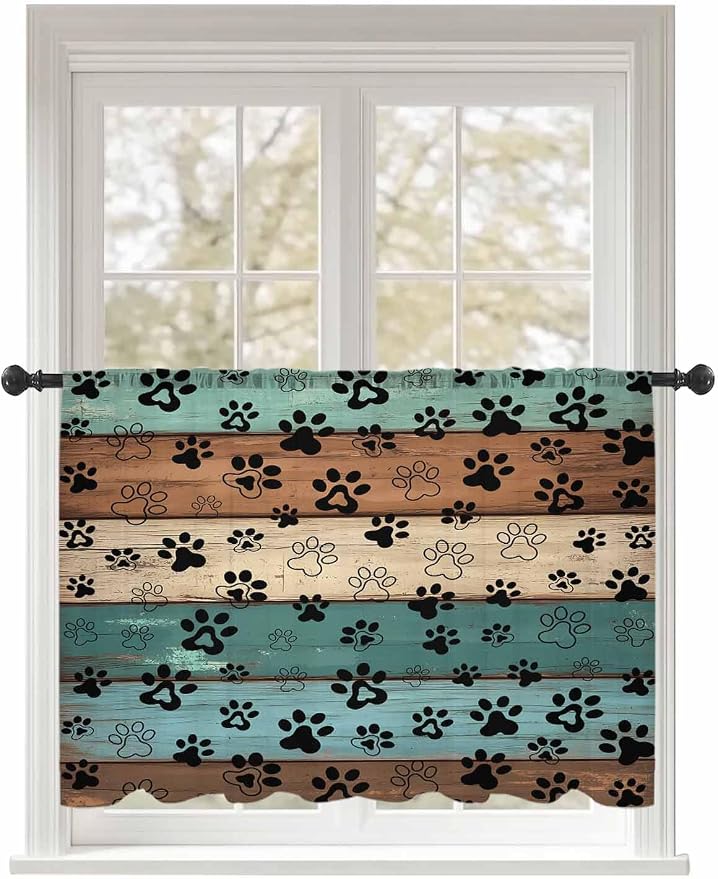 Sheer Curtains 45 Inch Length, Vintage Farmhouse Country Wooden Grain Privacy