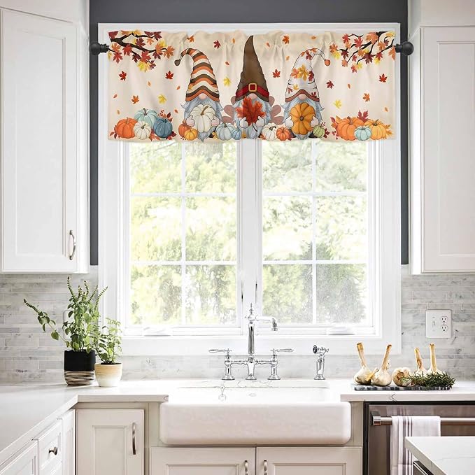 Fall Kitchen Curtain Set, Light Filtering Short Curtains Valance
