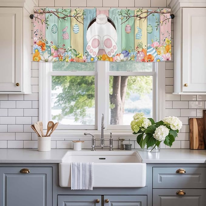 Easter Curtain Valances for Windows, Kitchen Valance Window Treatment, Spring