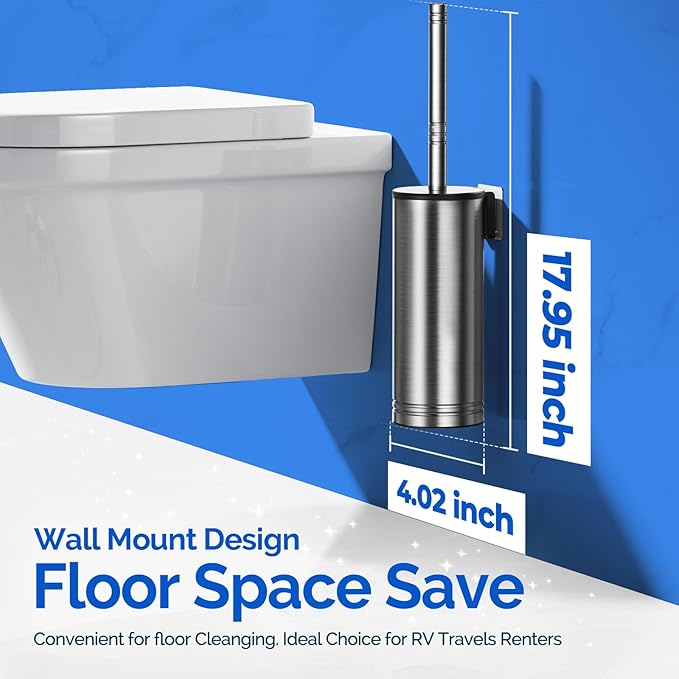HAMITOR Toilet Brush and Holder Set Under Rim Deep Cleaning Curved Bristle