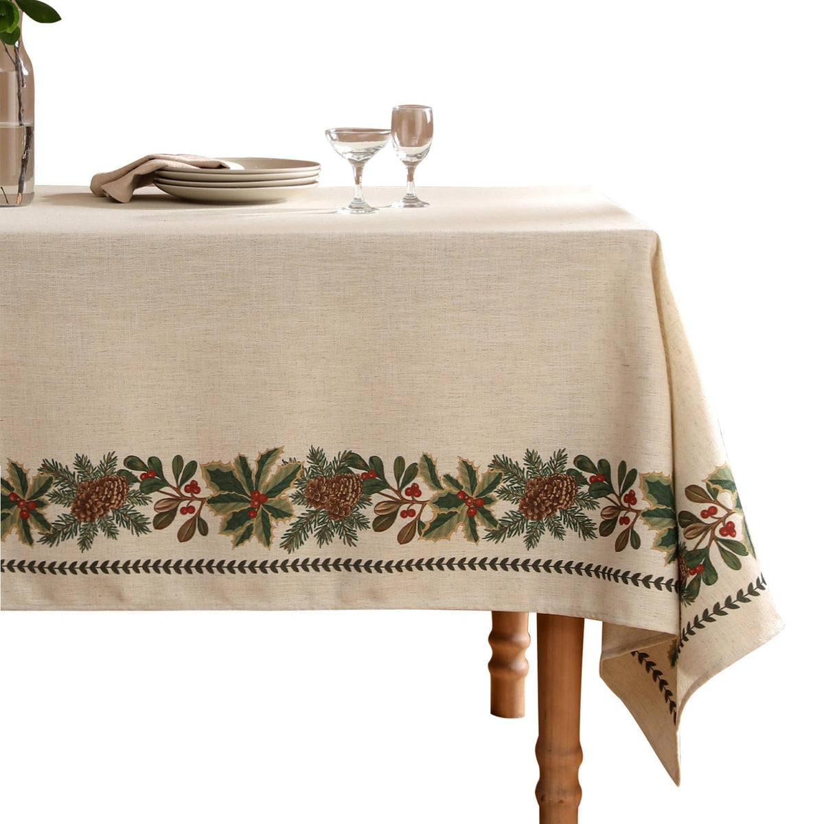 ISAENNE Vintage French Linen Square Small Tablecloth,55"x55"-Flora A