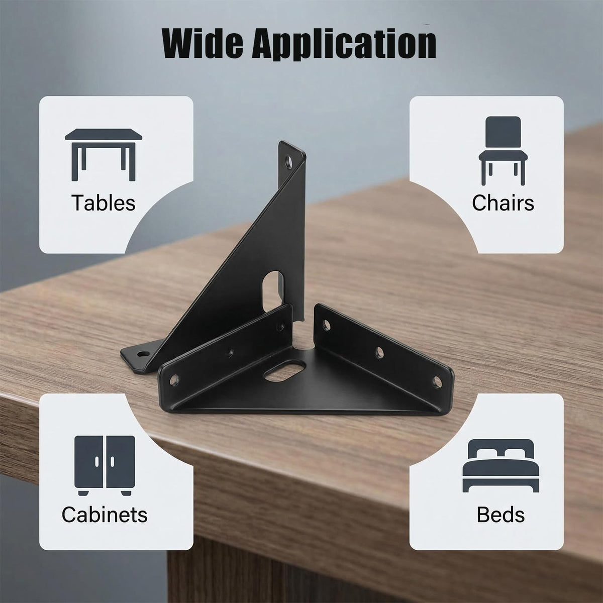 4 Pcs Heavy Duty Gusset Joints, Trapezi Corner Code, Metal Bracket Corner Brace, Furniture Shelf Support Joint Fasteners for Table, Chair, Cabinet & Bed Stabilization (Black)
