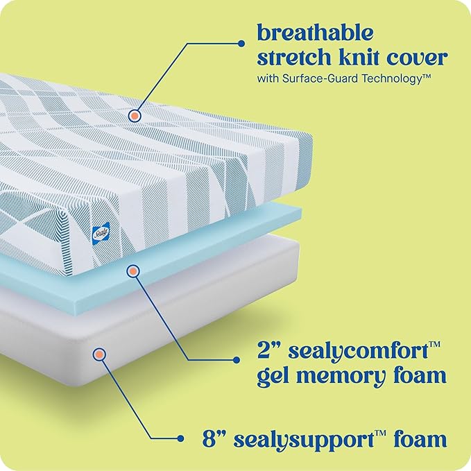 Sealy Dreamlife 10” Foam Mattress-in-a-Box, Twin XL, SealyComfort Gel Memory Foam, Surface-Guard Technology, 10 Year Limited Warranty, Made in The USA