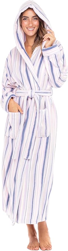 Alexander Del Rossa Womens Robe, Long Plush Bathrobe with Hood, Hooded Robes for Women Plus Size Bath Robe