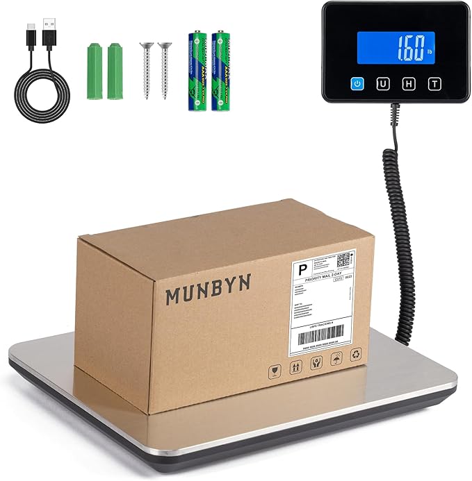 MUNBYN RW403B Bluetooth Thermal Label Printer+4"x6" Direct Thermal Shipping Labels+IPS03 440lb for Postal Scale