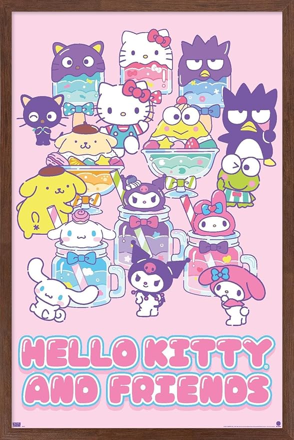Trends International Hello Kitty and Friends: 24 Summer Fresh - Group Wall Poster, 22.4L x 14.7W, Mahogany Framed Version